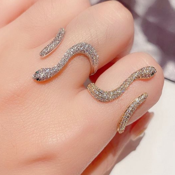 NEW GOLD PLATED DIAMOND PAVE SNAKE RING - Picture 8 of 8
